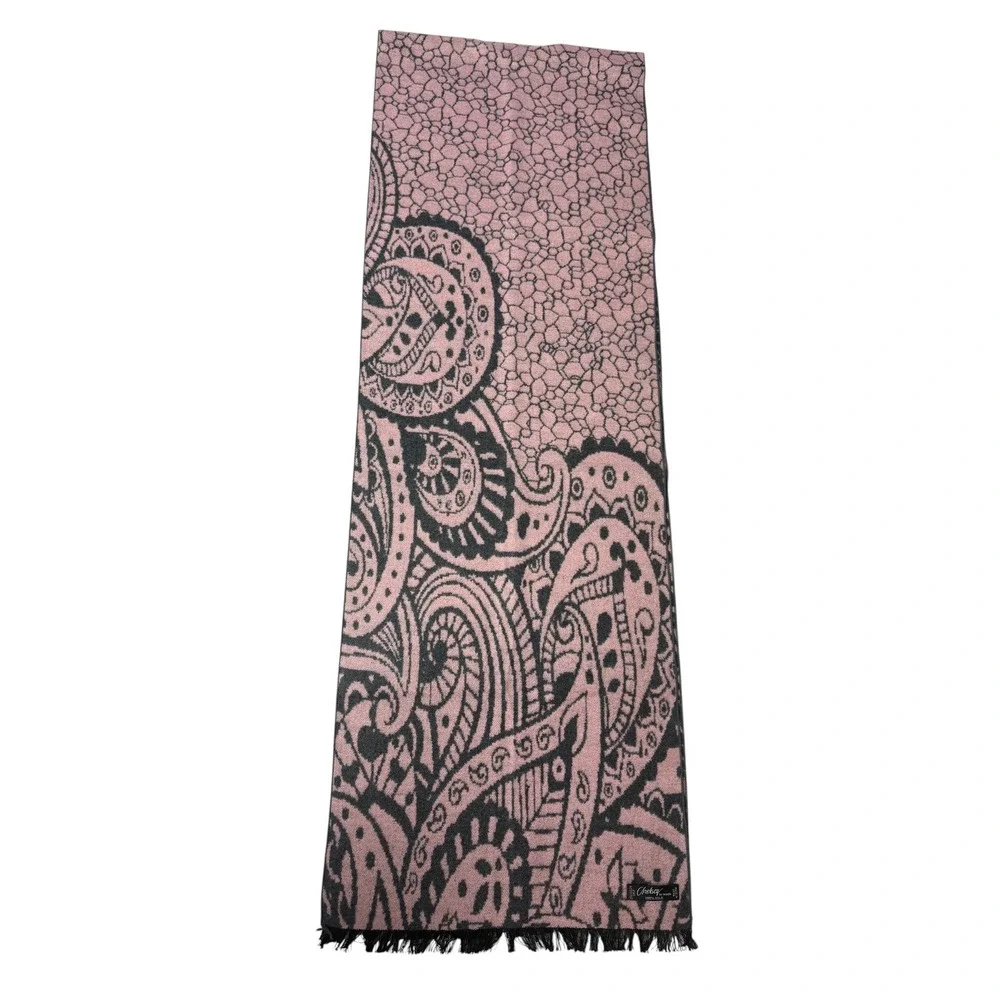 Chelsey‎ by Joseph Scarf Womens OS Pink Paisley 100% Silk Fringe Elegant Luxury